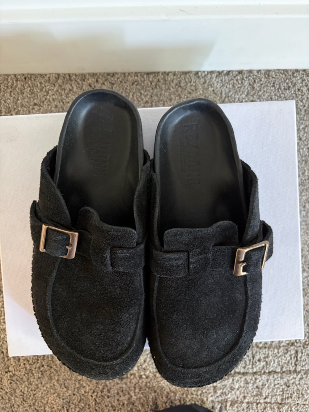 RE/DONE Black Suede 70s Moc Slide Mules Clogs Women Size 38